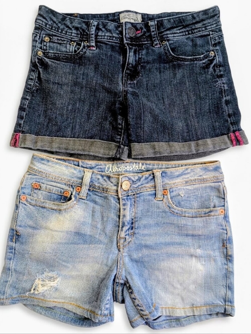Aeropostale Y2K Denim Short Shorts Lot (Two) Distressed & Cuffed Size 2-4